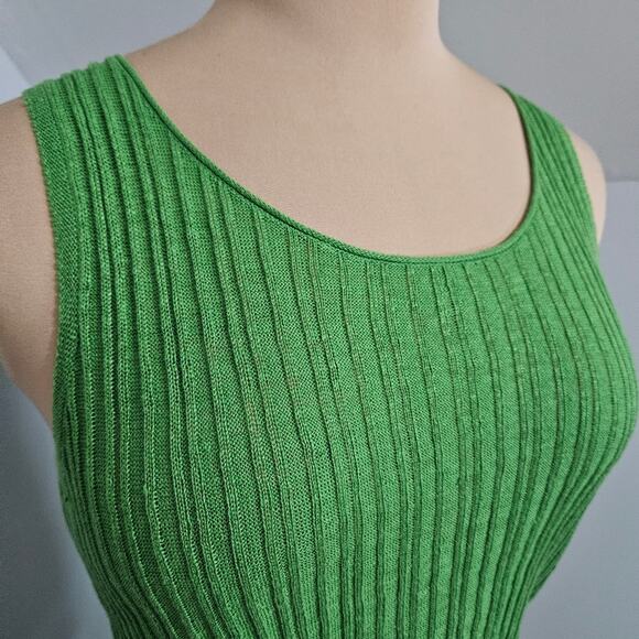 Eileen Fisher Top Ribbed Knit Sweater Green XS 100% Linen Sleeveless Minimalist - Picture 8 of 14